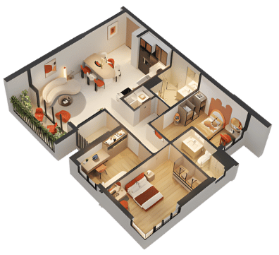 THE NEST - CĂN 2PN+1MR+2WC 72.2 - 101.5 M2 - LAYOUT 3D