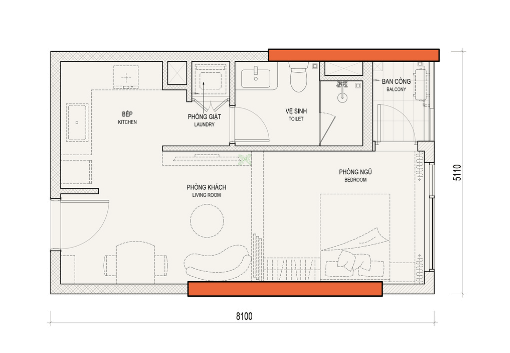 THE NEST - CĂN STUDIO 34.8M2 - LAYOUT 2D